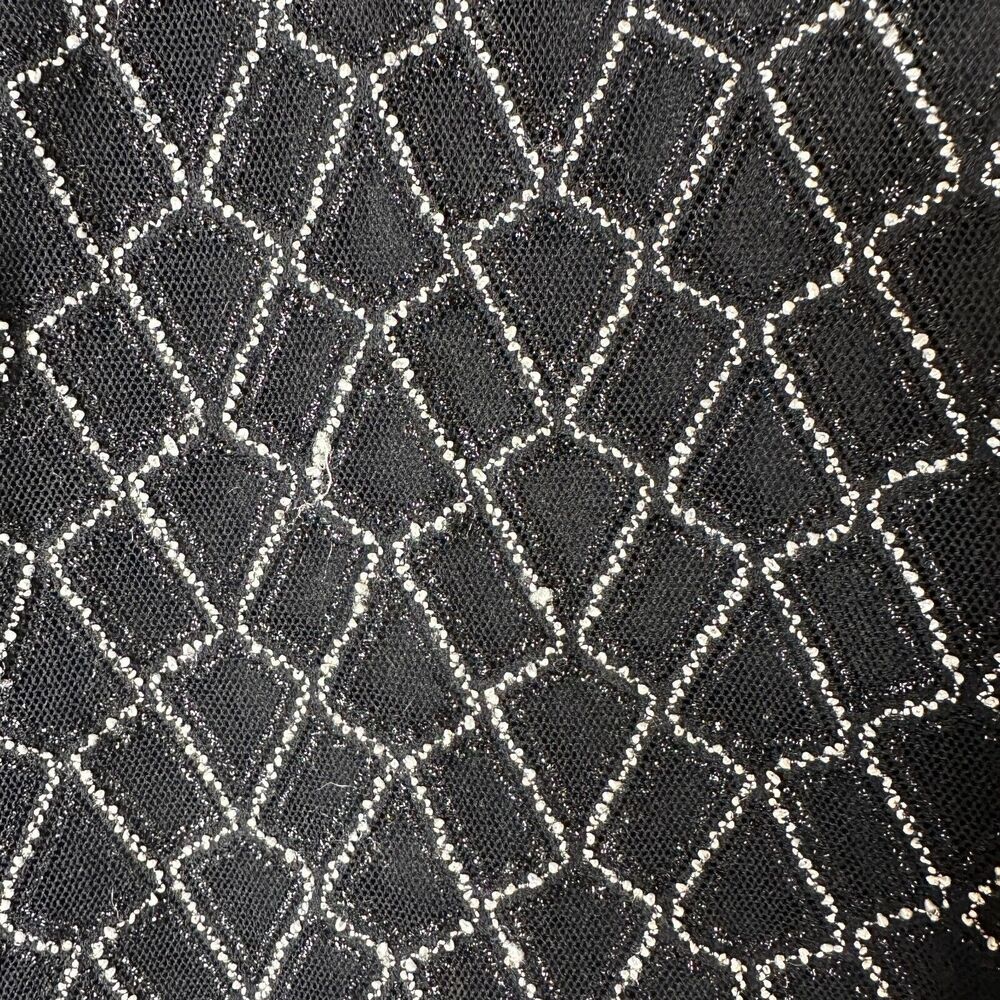 NESS Top Women L Black Silver Faux Fur Trimmed Turtleneck Sheer Regency Glam - Picture 4 of 8